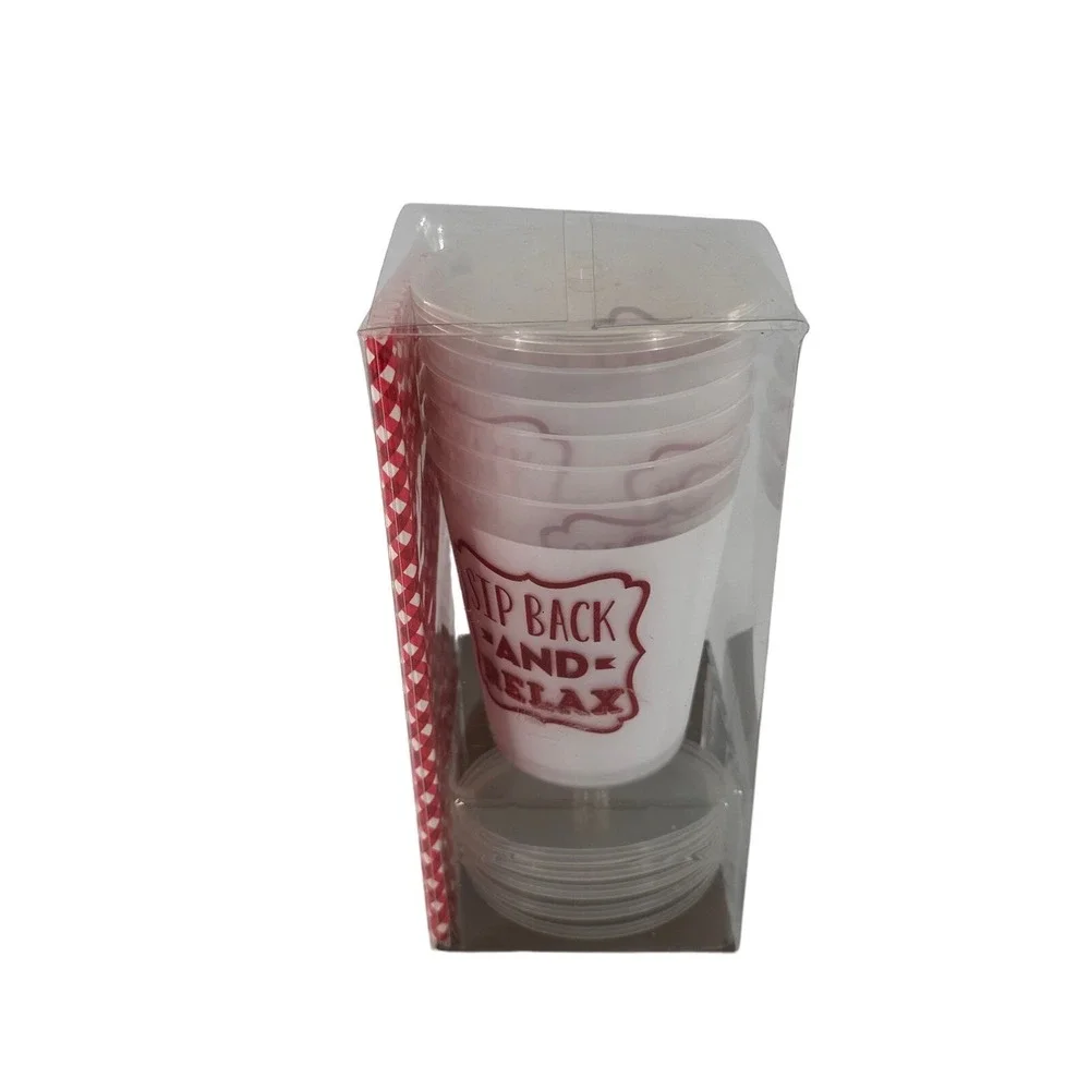Pier 1 Imports Christmas Plastic Cup Set of 6‎ Cheers 16 fl oz Drink Set